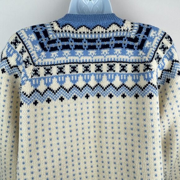 Handmade O Allers Nilssen Norway Wool Fair Isle Cream Blue Cardigan Sweater S/M - Picture 15 of 15